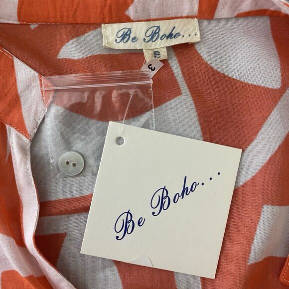 BE BOHO Mini Dress Short Sleeve Pockets Modal Sheer Geometric Womens S Orange - Picture 4 of 10